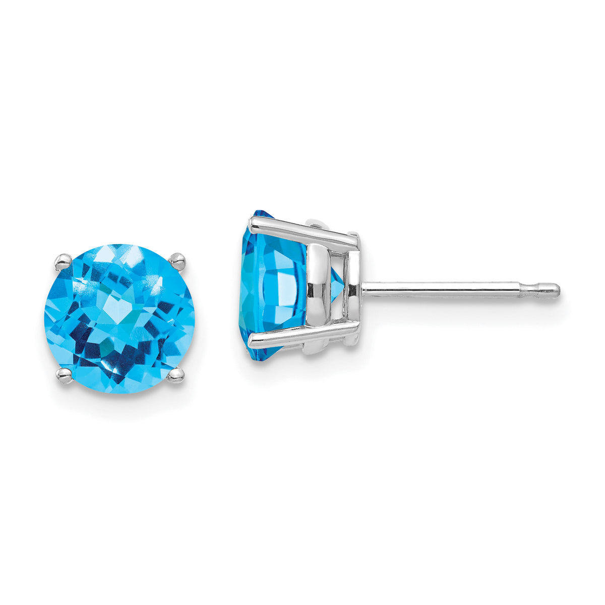 14k White Gold 7mm Blue Topaz Checker Earrings