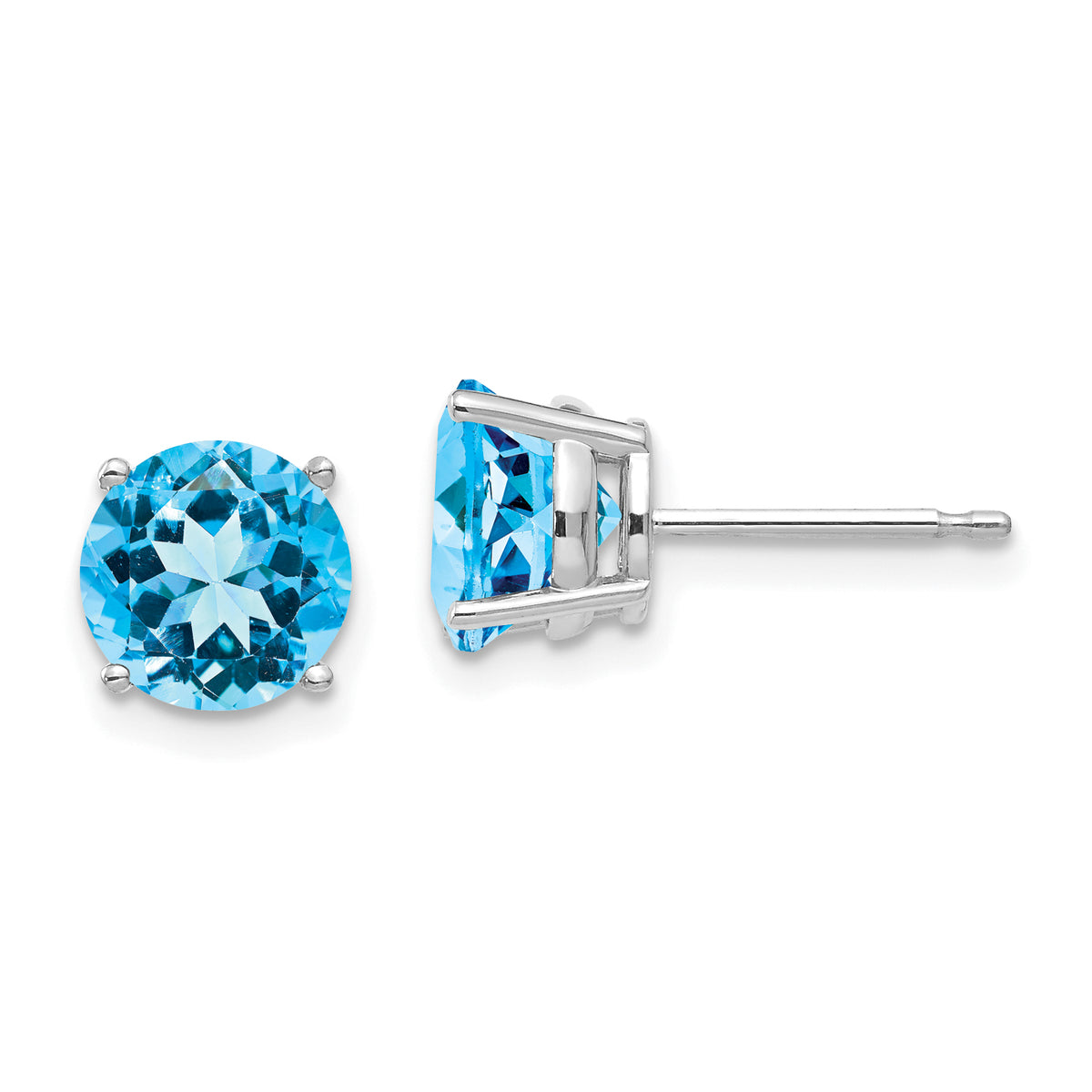 14k White Gold 7mm Blue Topaz Earrings