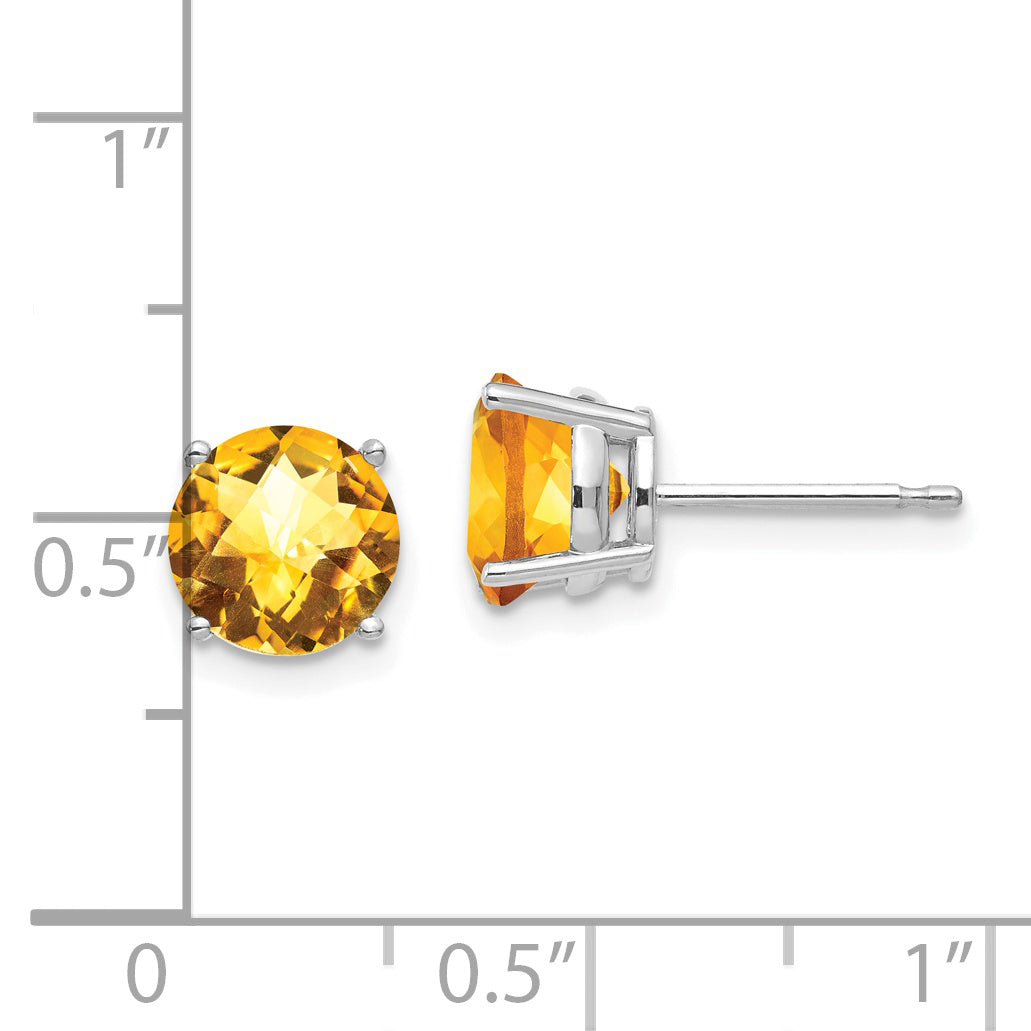 14k White Gold 7mm Citrine Checker Earrings