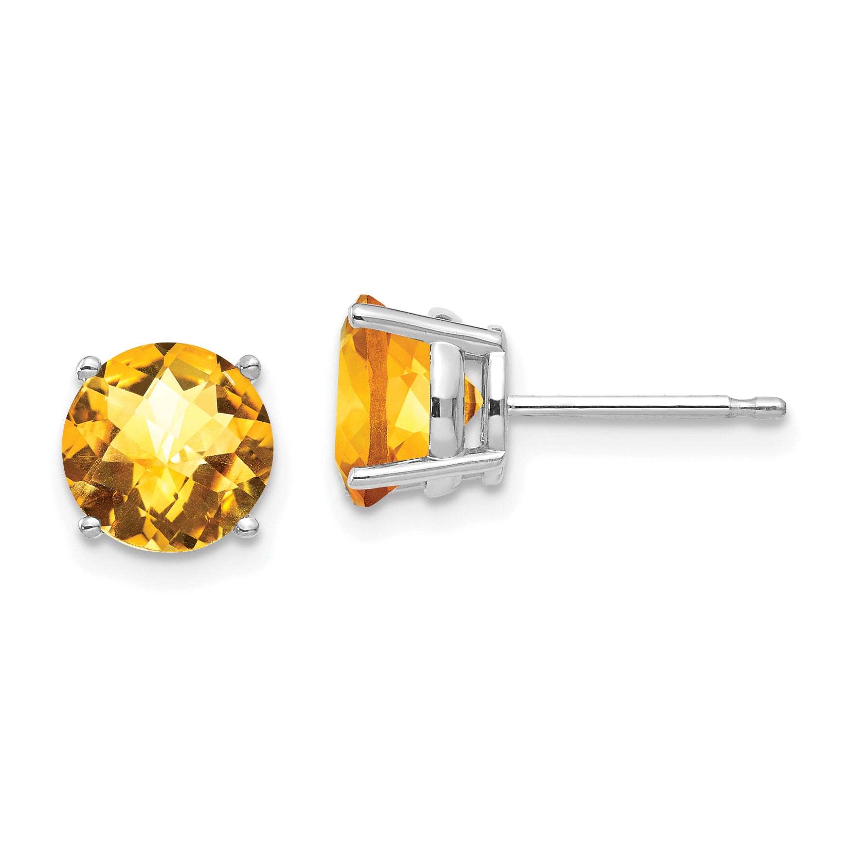 14k White Gold 7mm Citrine Checker Earrings