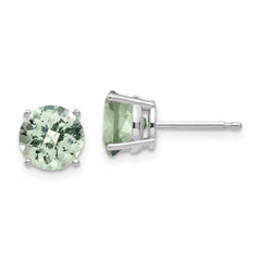 14kw 7mm Round Checker-Cut Green Quartz Earrings