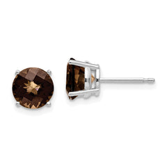 14kw 7mm Round Checker-Cut Smoky Quartz Earrings