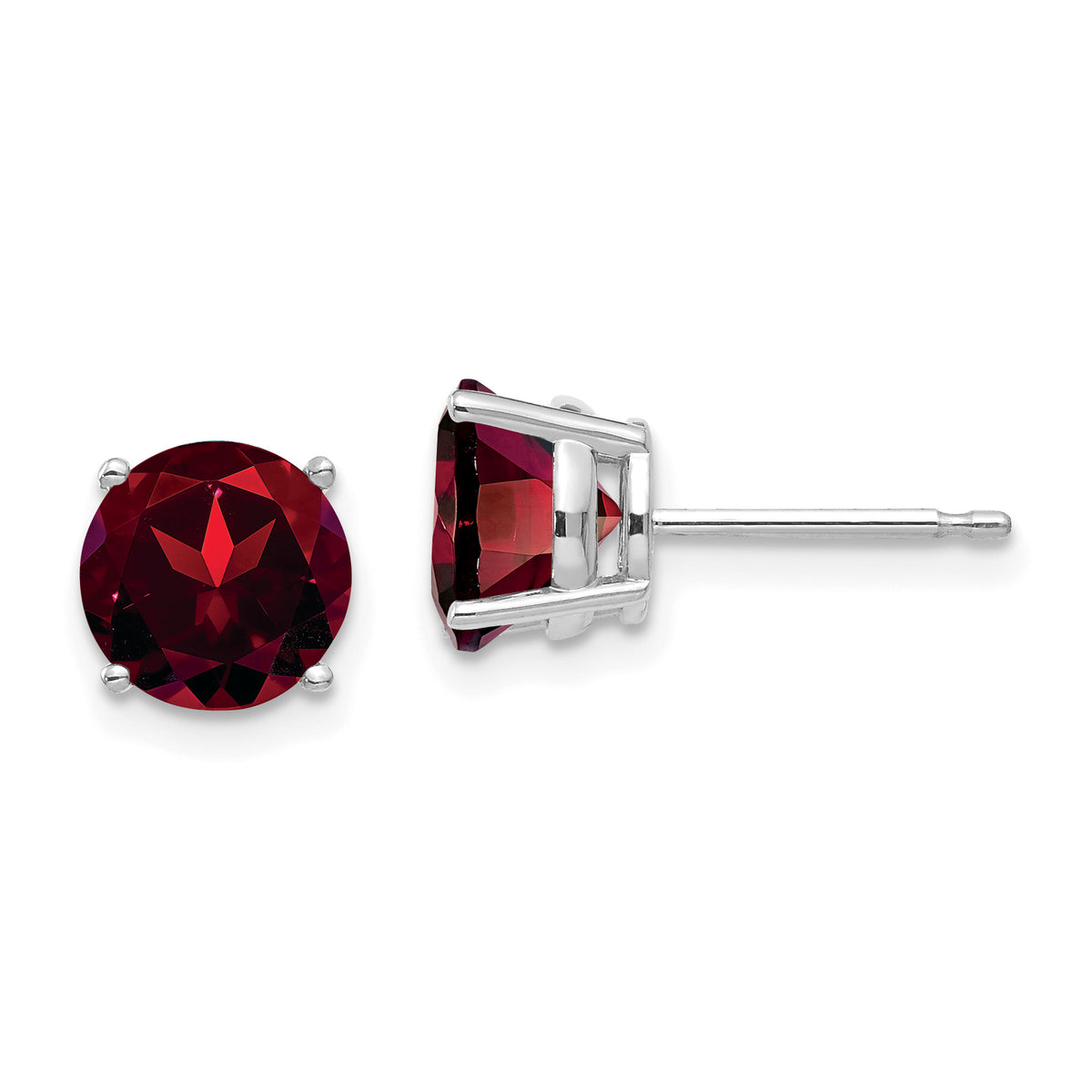 14k White Gold 7mm Garnet Earrings