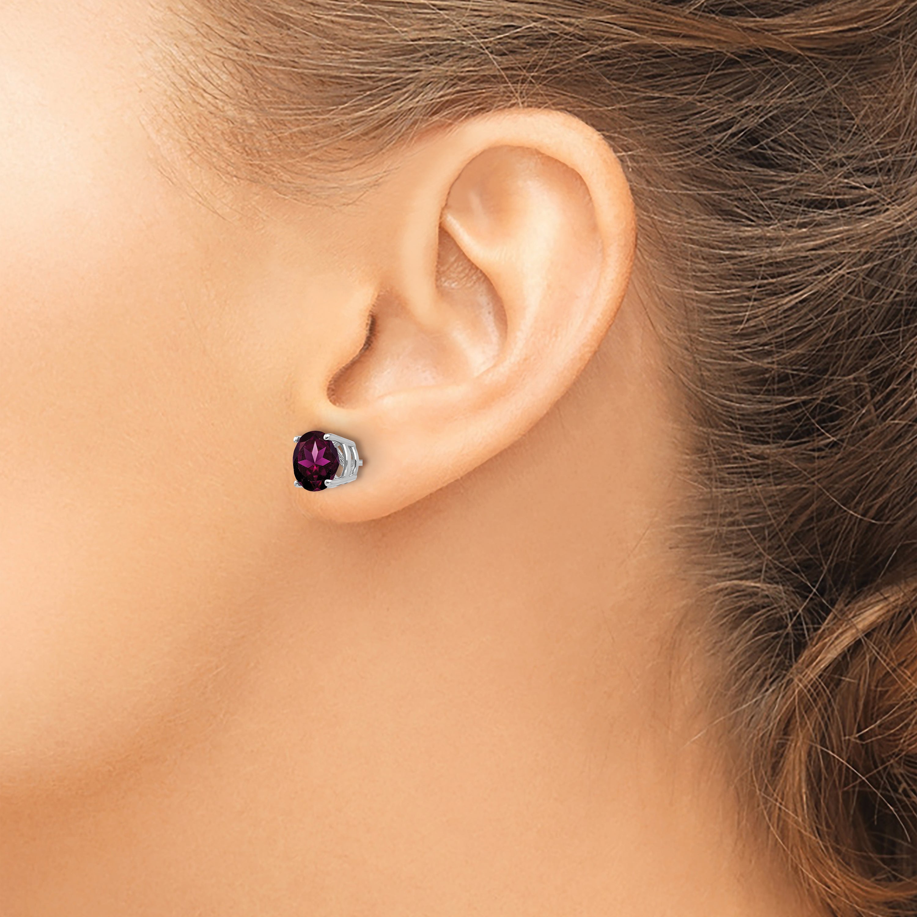 14k White Gold 7mm Rhodolite Garnet Earrings