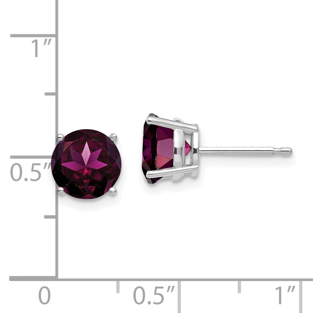 14k White Gold 7mm Rhodolite Garnet Earrings