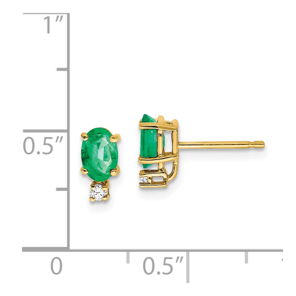 14k 6x4mm Oval Emerald A Diamond Earrings