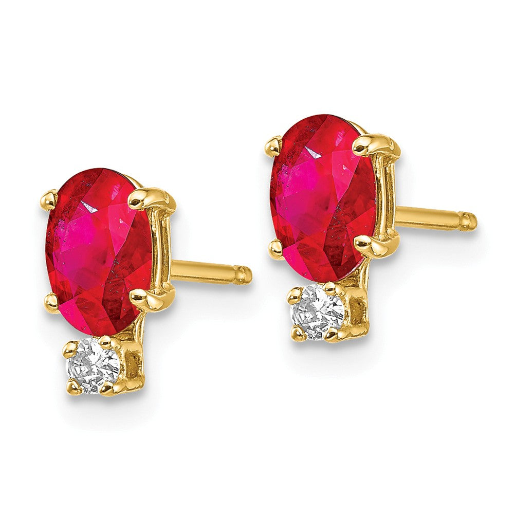 14K 6x4mm Oval Ruby A Diamond Earrings