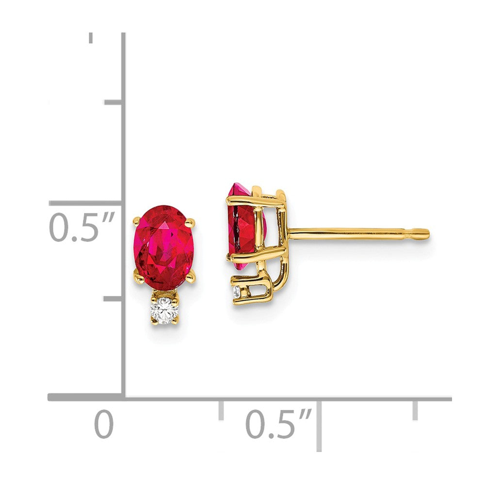 14k 6x4mm Oval Ruby A Diamond Earrings