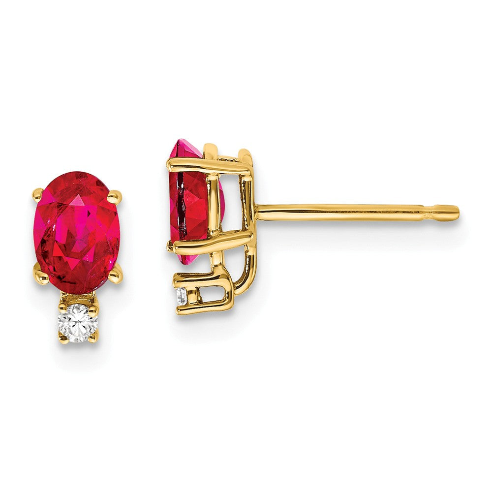 14K 6x4mm Oval Ruby A Diamond Earrings