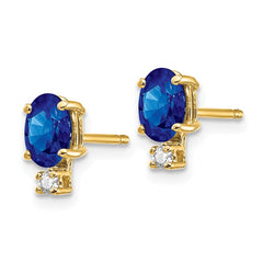 14K 6x4mm Oval Sapphire A Diamond Earrings