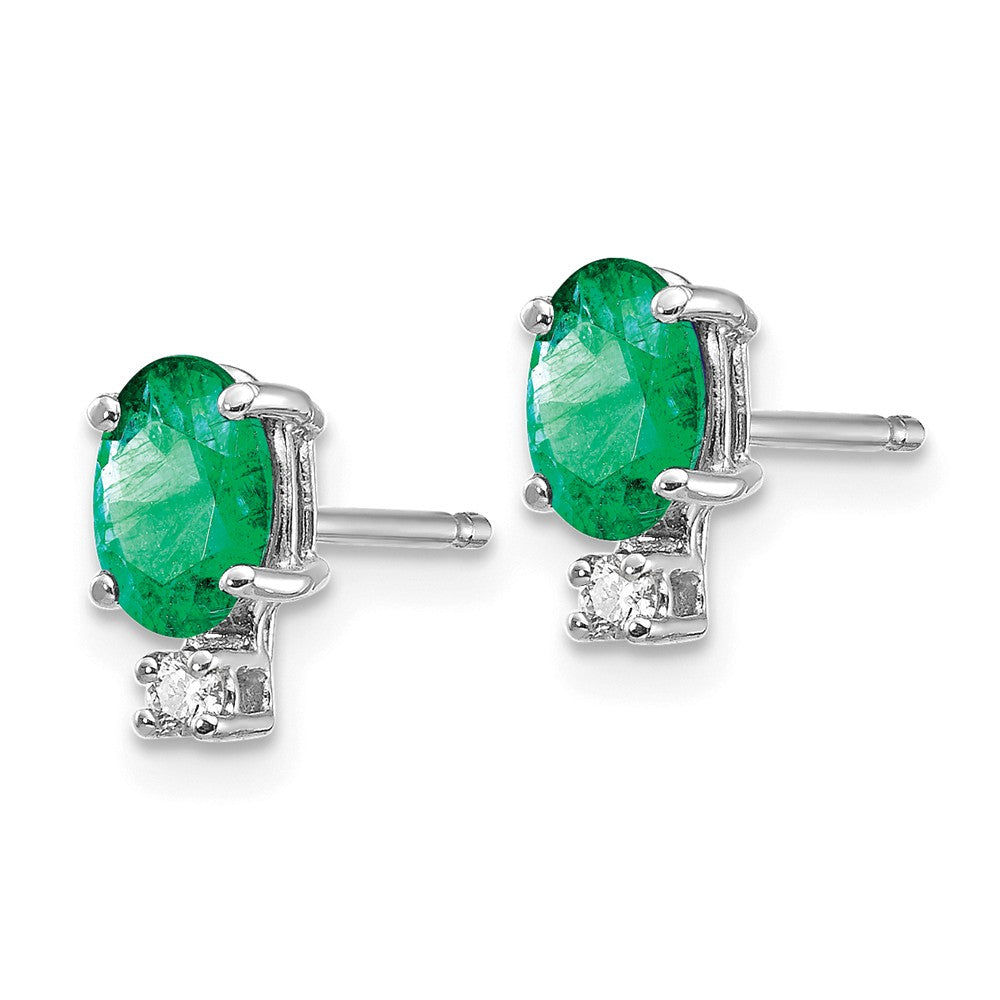 14K White Gold 6x4mm Oval Emerald VS Diamond Earrings