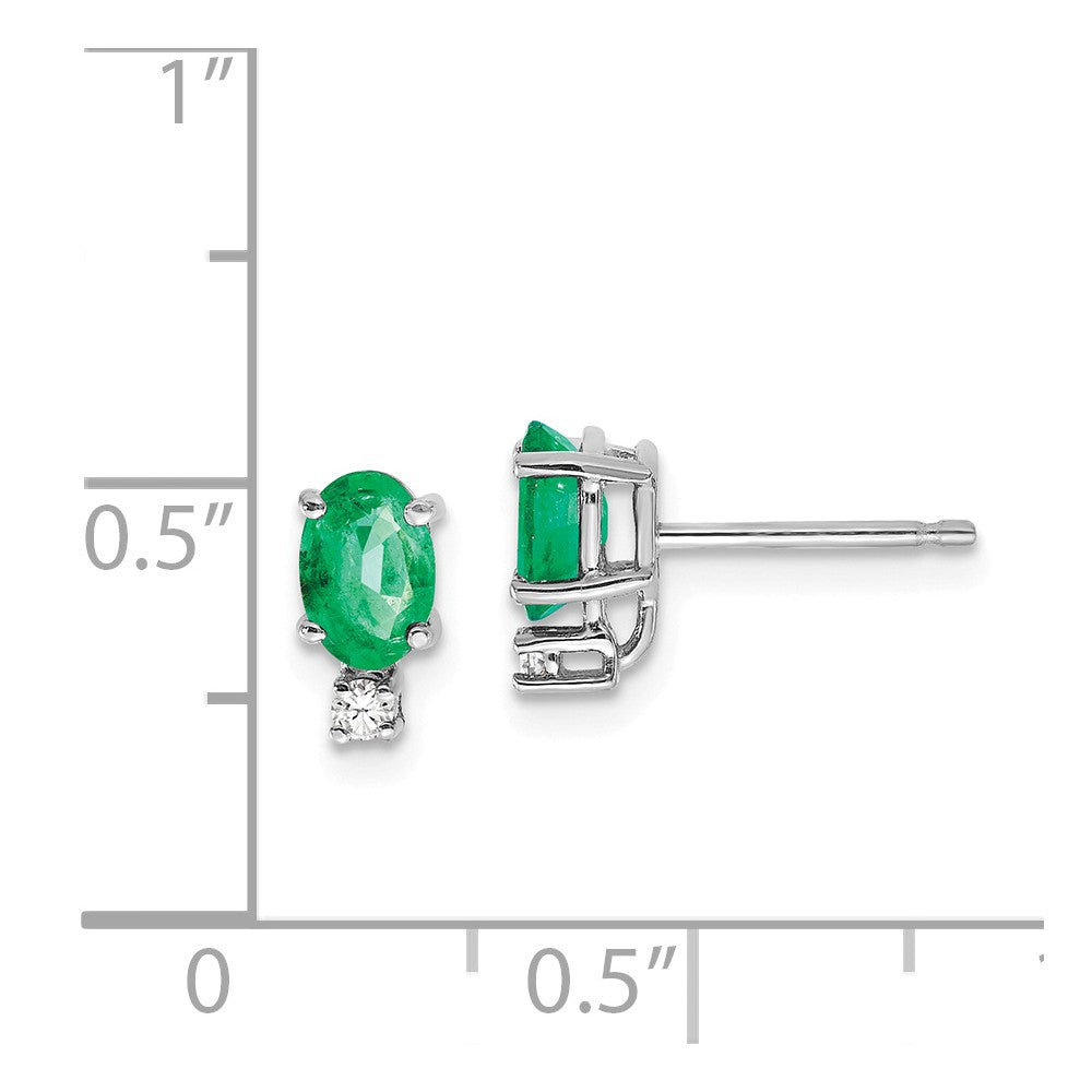 14k White Gold 6x4mm Oval Emerald VS Diamond Earrings