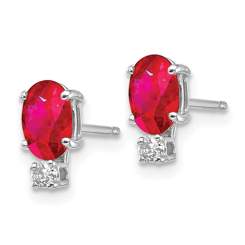 14K White Gold 6x4mm Oval Ruby A Diamond Earrings