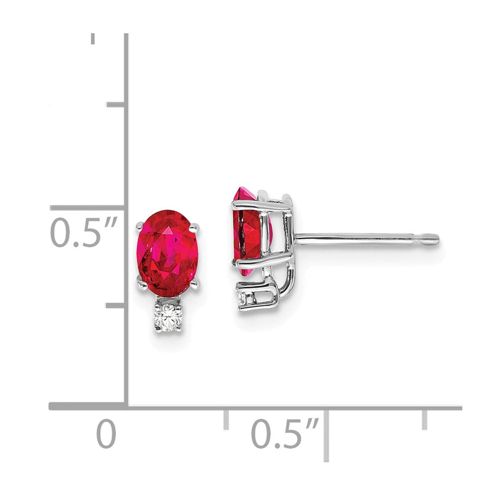 14k White Gold 6x4mm Oval Ruby VS Diamond Earrings