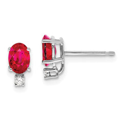 14K White Gold 6x4mm Oval Ruby A Diamond Earrings