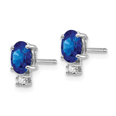 14K White Gold 6x4mm Oval Sapphire AA Diamond Earrings