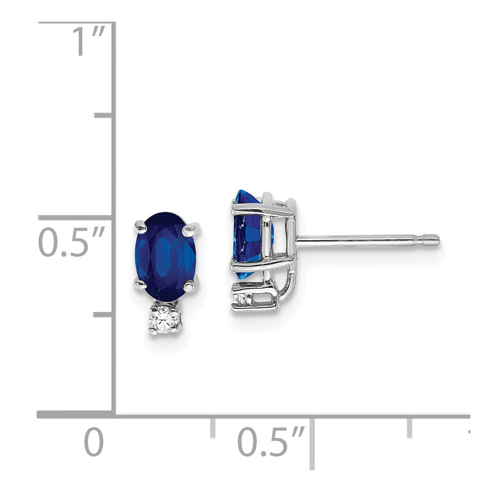 14k White Gold 6x4mm Oval Sapphire AA Diamond Earrings