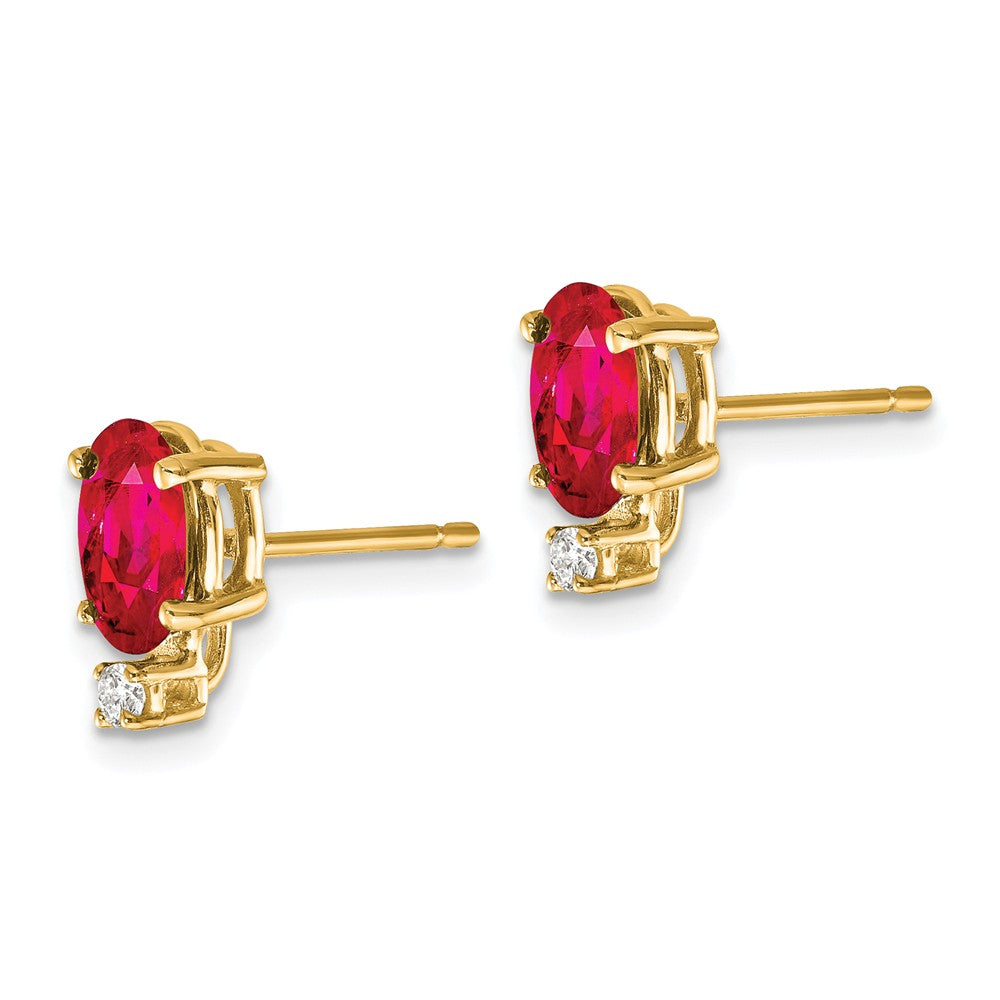 14K 7x5mm Oval Ruby A Diamond Earrings