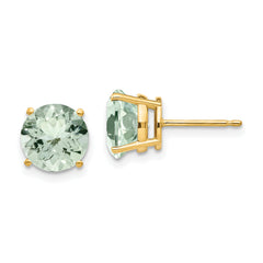 14k 8mm Round Green Quartz Earrings