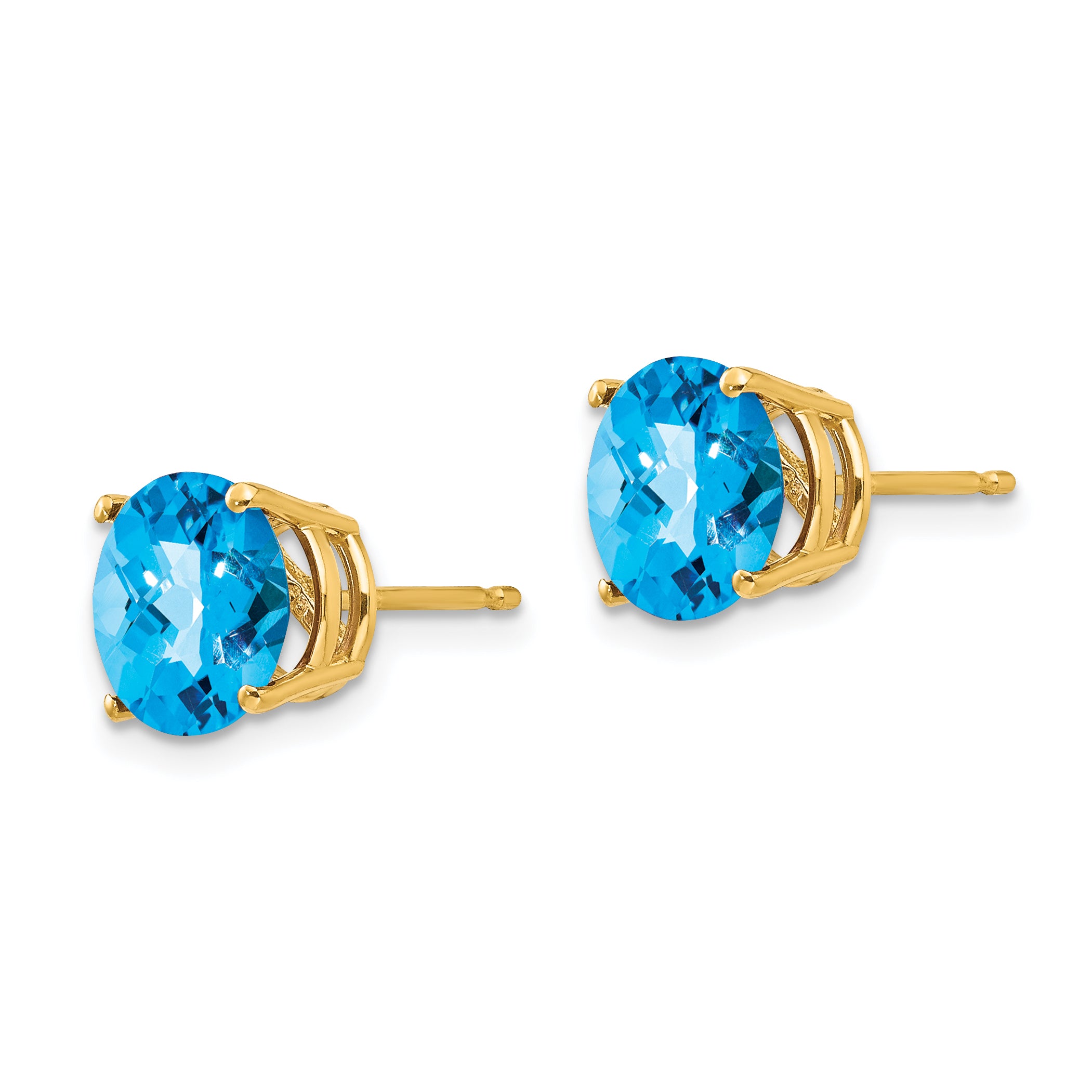 14k 8mm Blue Topaz Checker Earrings