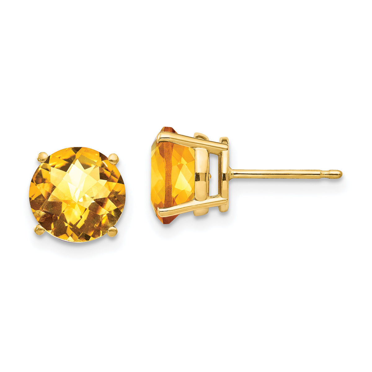 14k 8mm Citrine Checker Post Earrings