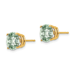 14k 8mm Round Checker-Cut Green Quartz Earring