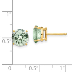 14k 8mm Round Checker-Cut Green Quartz Earring