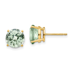 14k 8mm Round Checker-Cut Green Quartz Earring