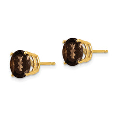 14k 8mm Round Checker-Cut Smoky Quartz Earrings