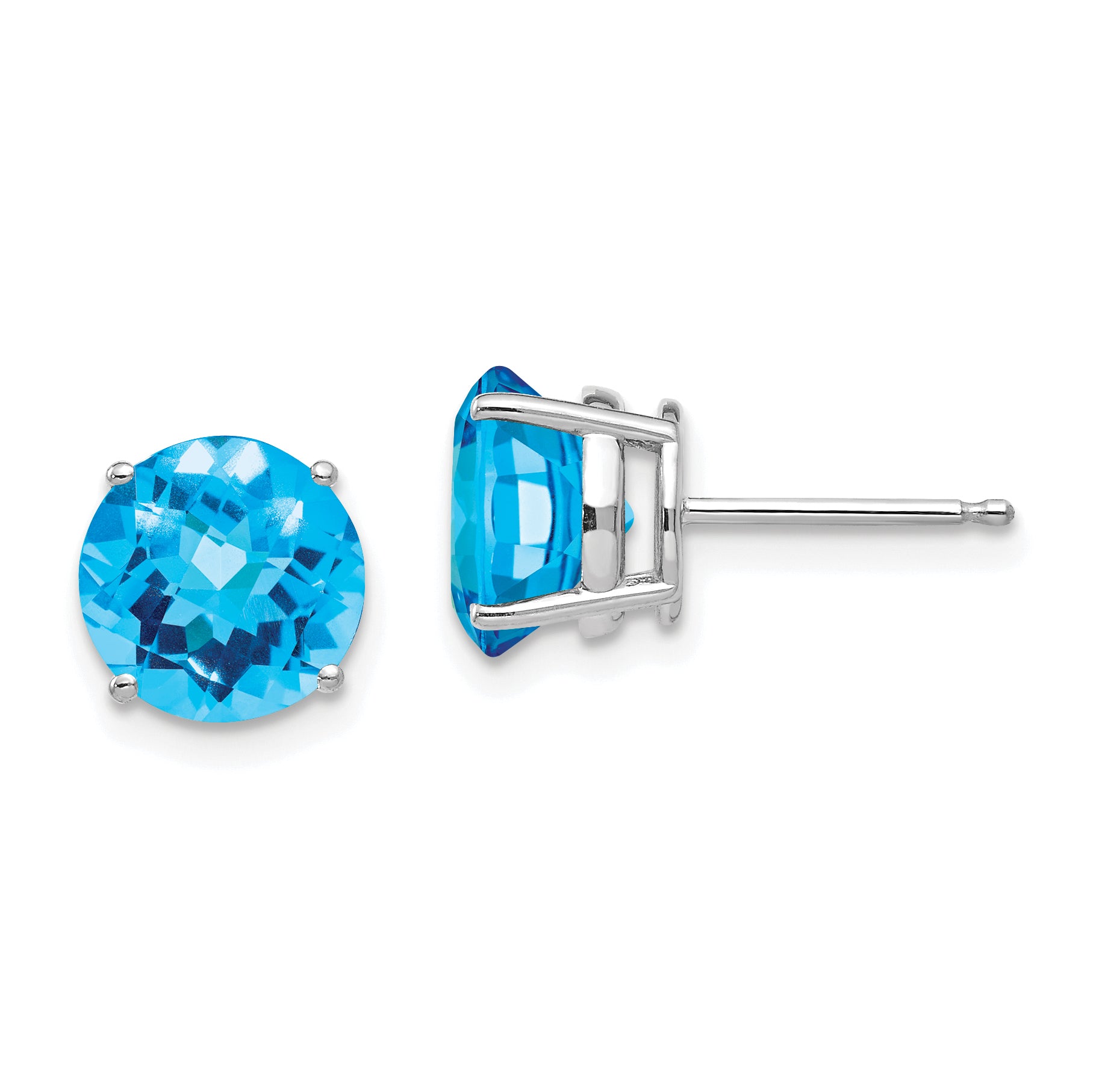 14k White Gold 8mm Blue Topaz Checker Earrings