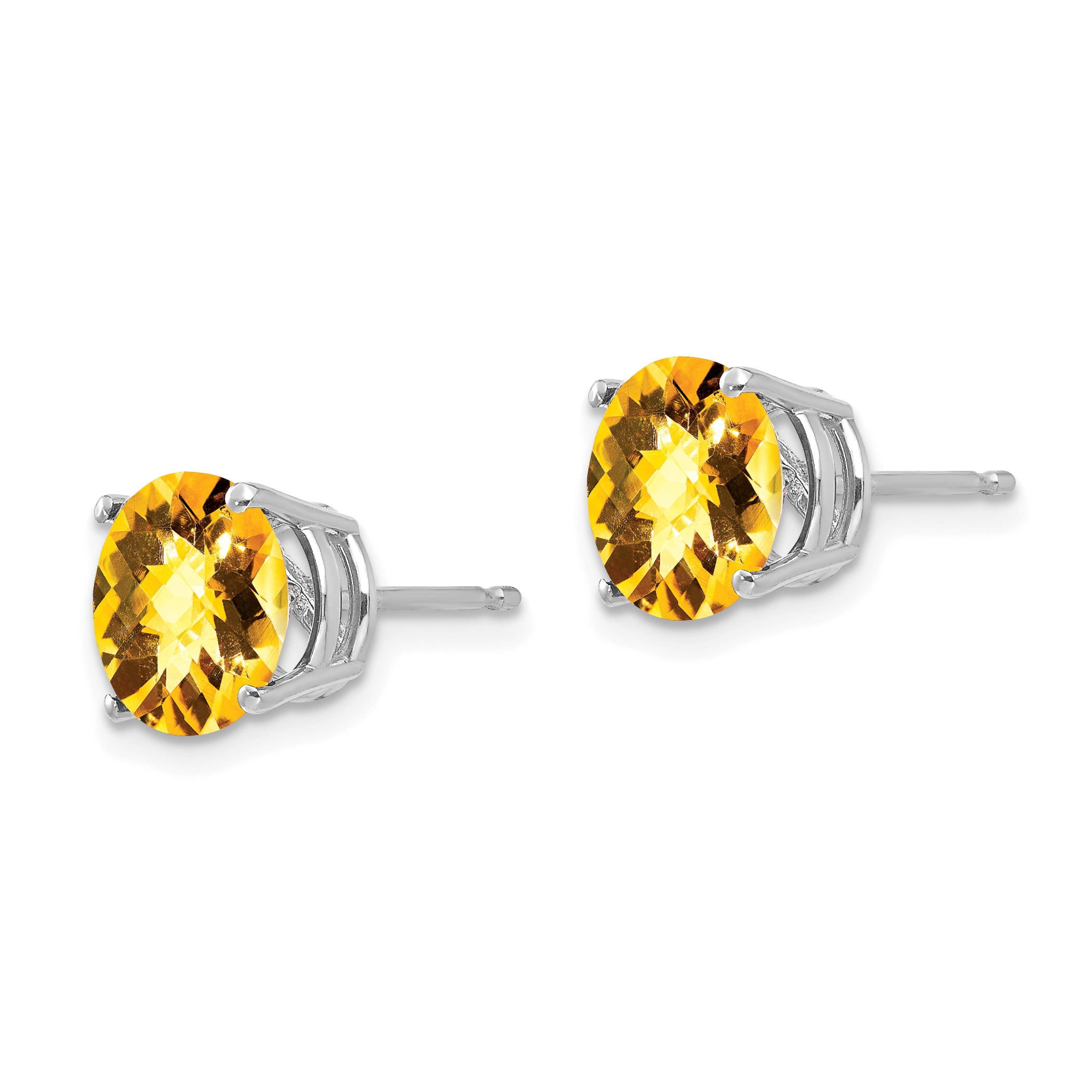 14k White Gold 8mm Citrine Checker Earrings