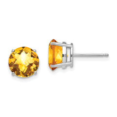 14k White Gold 8mm Citrine Checker Earrings