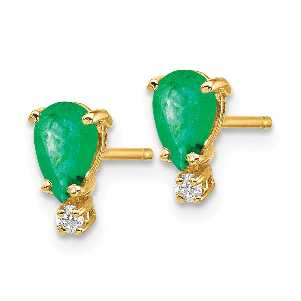 14K 6x4 Pear Emerald and Diamond Earrings