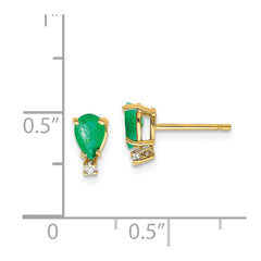 14k 6x4mm Pear Emerald VS Diamond Earrings