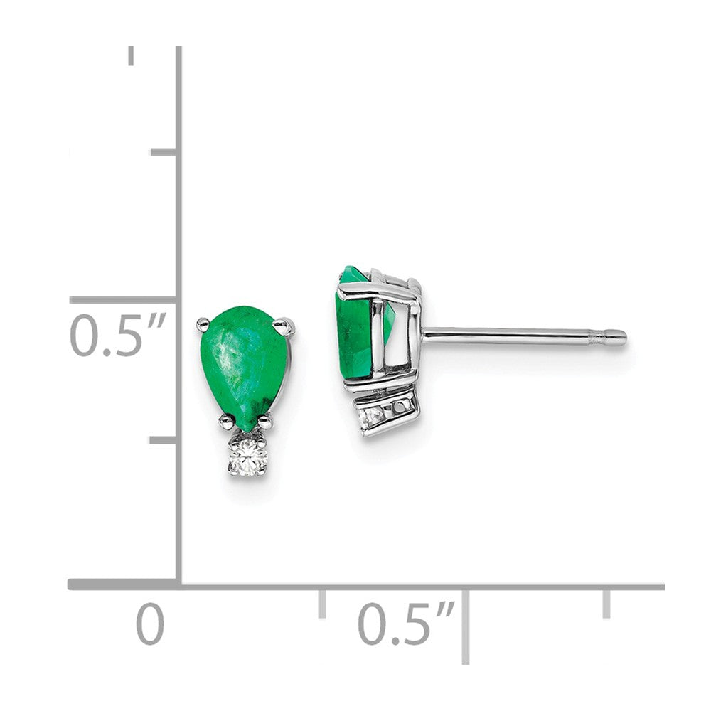 14k White Gold 6x4mm Pear Emerald A Diamond Earrings