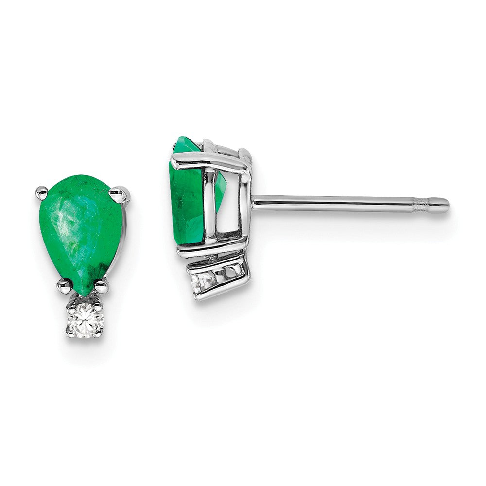 14K White Gold 6x4mm Pear Emerald A Diamond Earrings