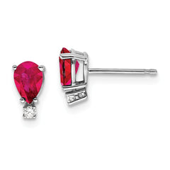 14K White Gold 6x4mm Pear Ruby A Diamond Earrings