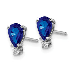 14K White Gold 6x4mm Pear Sapphire VS Diamond Earrings