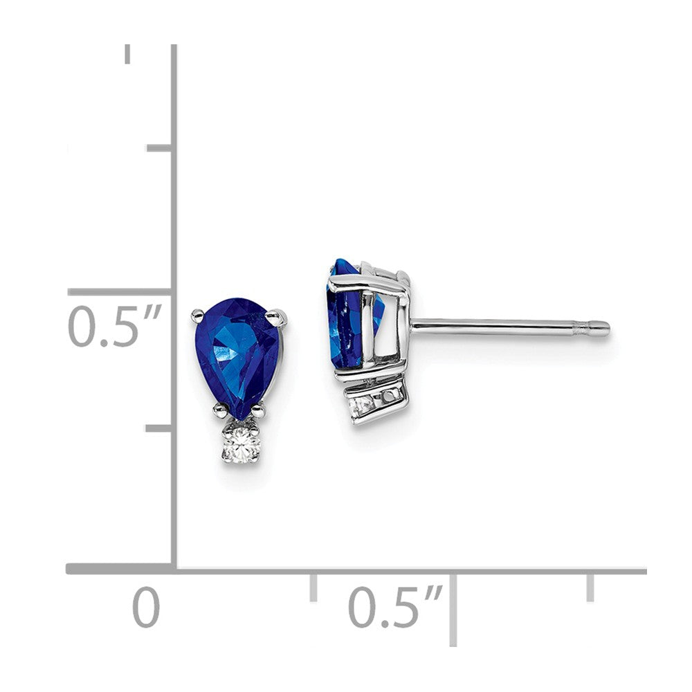 14k White Gold 6x4mm Pear Sapphire VS Diamond Earrings