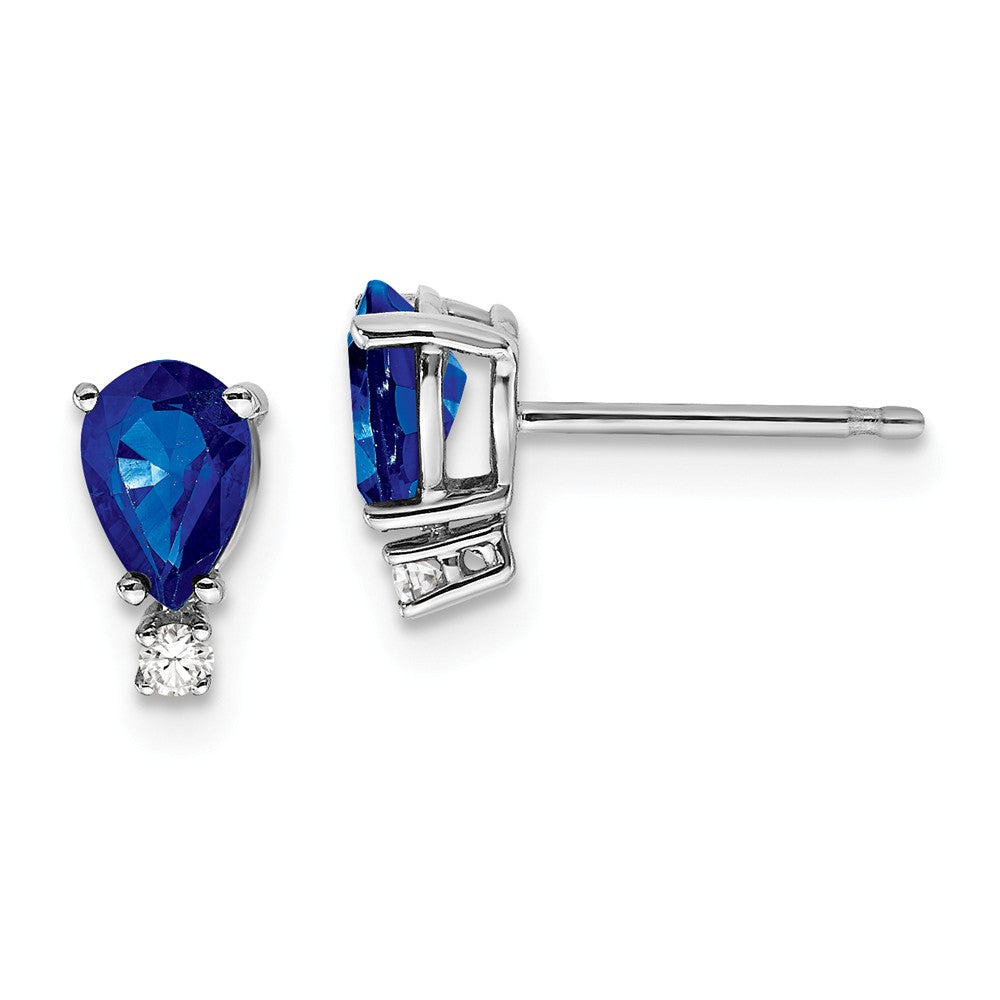 14K White Gold 6x4mm Pear Sapphire VS Diamond Earrings