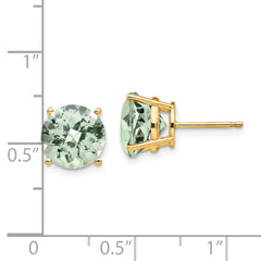 14k 9mm Round Checker-Cut Green Quartz Earrings