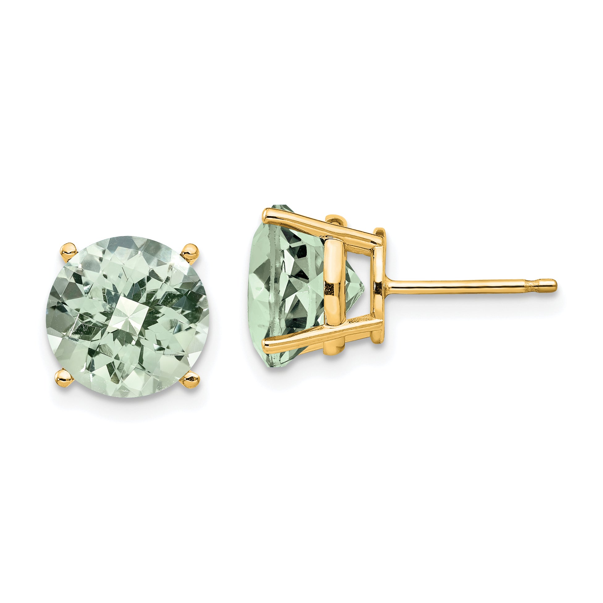 14k 9mm Round Checker-Cut Green Quartz Earrings