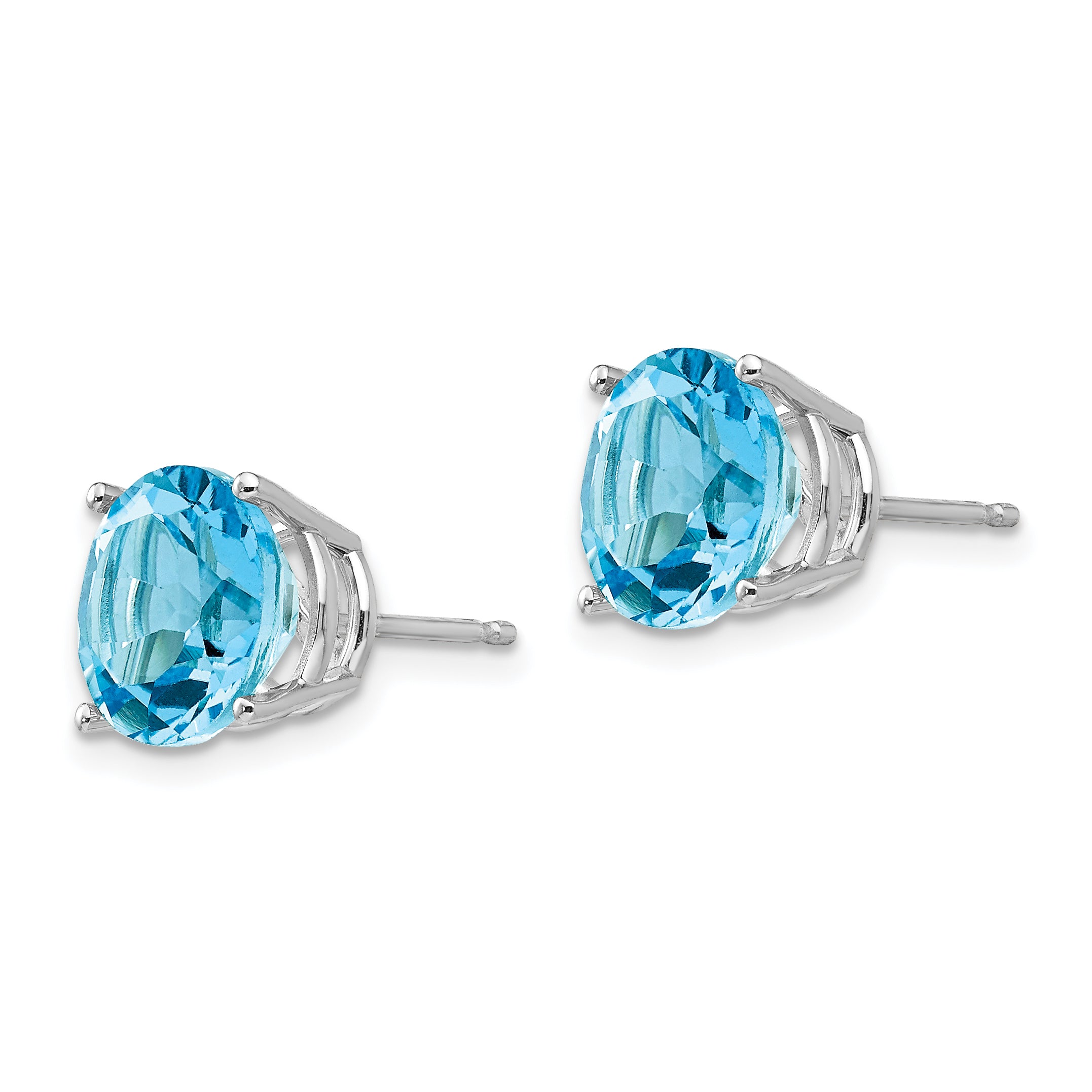 14k White Gold 9mm Blue Topaz Earrings