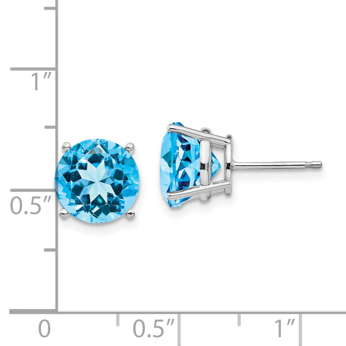 14k White Gold 9mm Blue Topaz Earrings