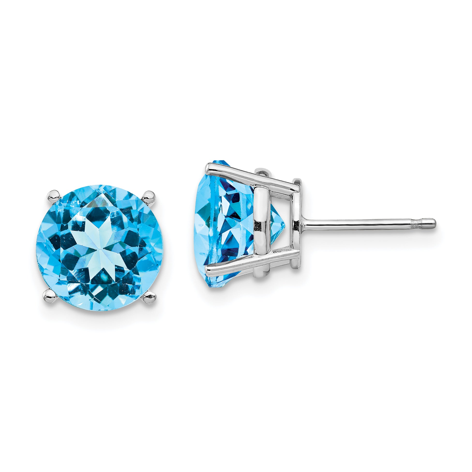 14k White Gold 9mm Blue Topaz Earrings