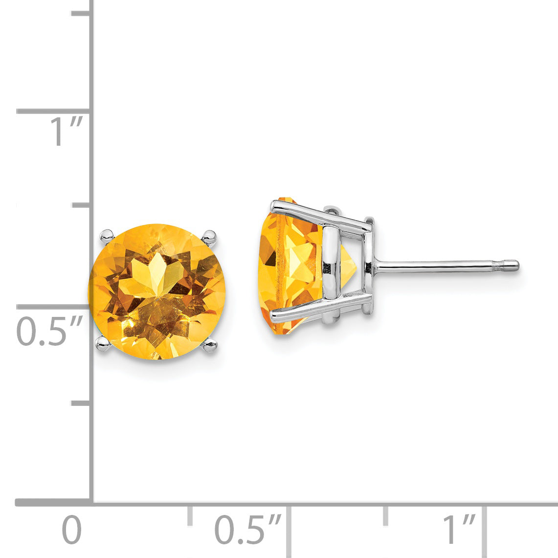 14k White Gold Citrine Round Stud Earrings