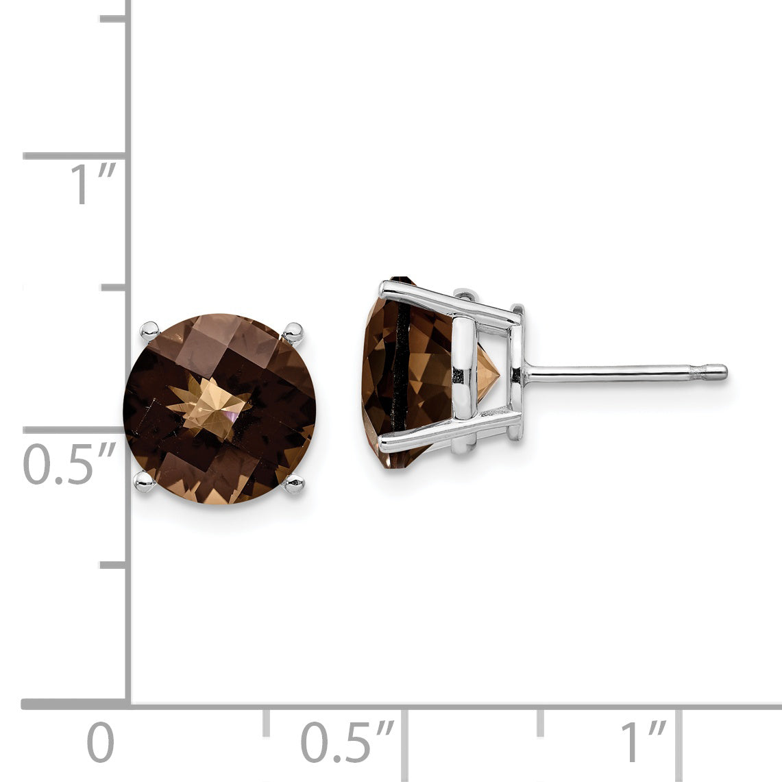 14kw 9mm Round Checker-Cut Smoky Quartz Earrings