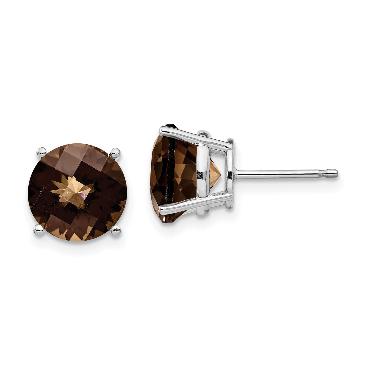 14kw 9mm Round Checker-Cut Smoky Quartz Earrings