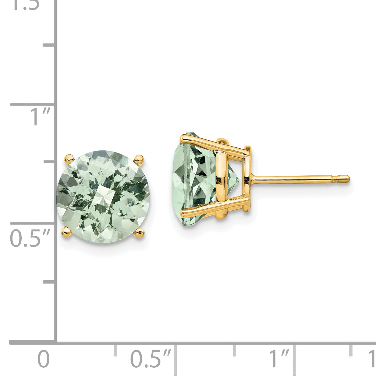 14k 10mm Round Checker-Cut Green Quartz Earrings