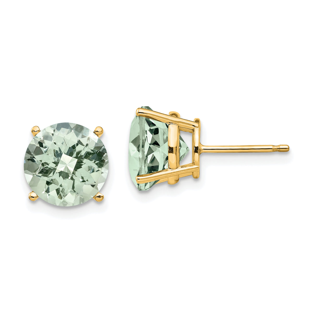 14k 10mm Round Checker-Cut Green Quartz Earrings